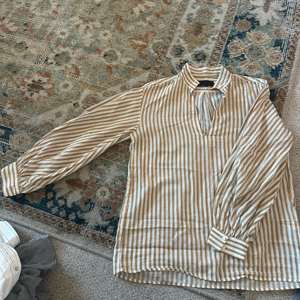 Nili Lotan Beige Striped Blouse